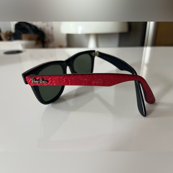 Rare 1980’s auth PUNK vintage Wayfarer Red Mother of Pearl and Black Sunglasses - Picture 6 of 10